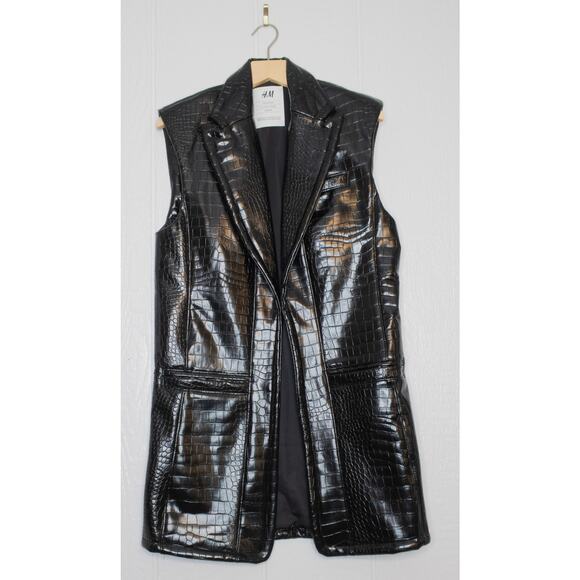 H&M Innovation Lab Co-Exist Vegan Black Croc Patent Leather Long Vest XS - Picture 4 of 12